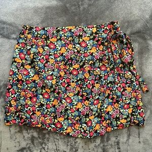 Colorful floral wrap skirt